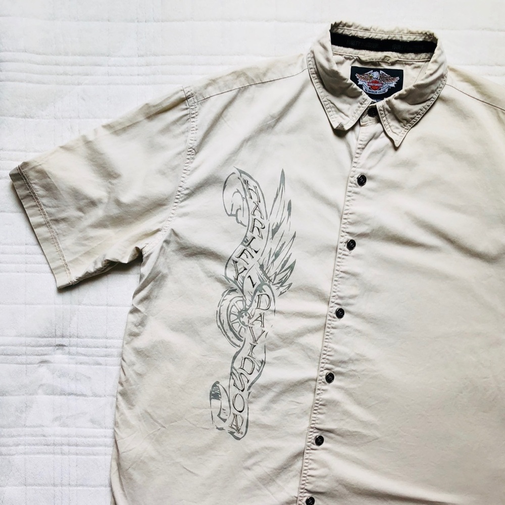 Harley Davidson Men’s Tan Short Sleeve Button Down